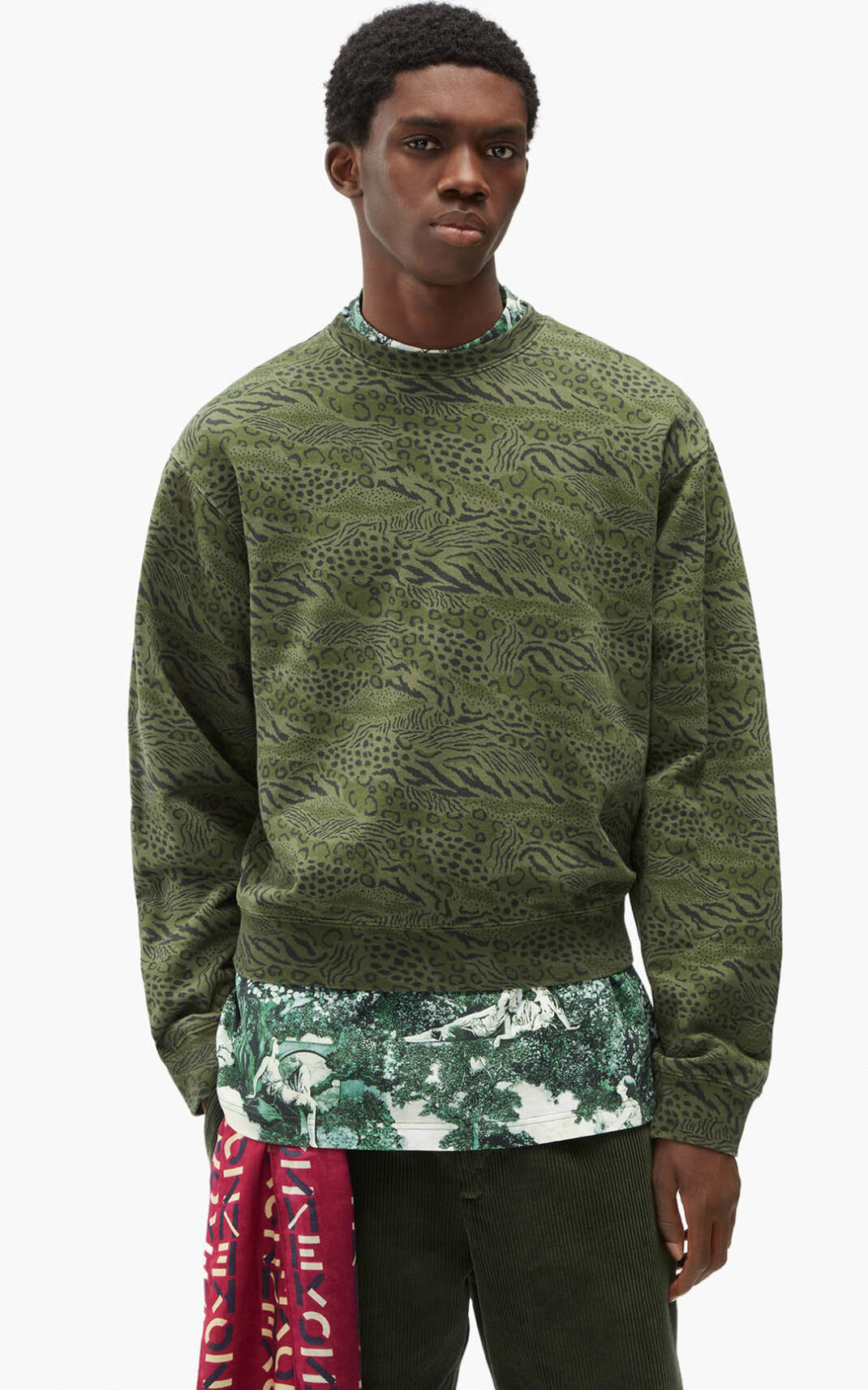 Kenzo Leopard Sweatshirt Dark Khaki For Mens 7392IOVMA